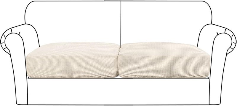 Flamingo P High Stretch Sofa Seat Cushion Cover Furniture Protector for Sofa Seat Cover Sofa Slipcover Soft Flexibility with Elastic Bottom  2 Seat Cushion Cover (XL)  Ivory - Image 1